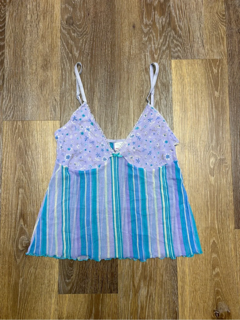 Xhilaration Lilac & Teal Striped Lace-Trim Cami
